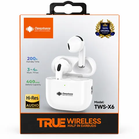 سماعات أذن لاسلكية AIRPODS DEEPBASS TWS-X6 True Wireless Hi-Res Audio - أبيض - سماعات بالجملة Errayhany Grossiste المغرب