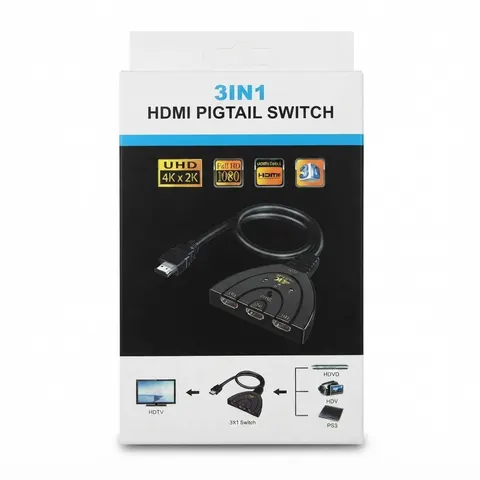 موزع HDMI Pigtail 3 في 1 بدقة 4K Ultra HD - محول 3 منافذ للتلفزيون، PS3، HDVD - شواحن بالجملة Errayhany Grossiste المغرب