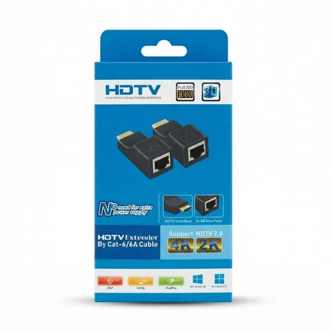 موسع HDTV 30 متر عبر كابل Cat-6/6A - Full HD 1080p، يدعم 4K 2K، توصيل وتشغيل - محولات وHUB بالجملة Errayhany Grossiste المغرب